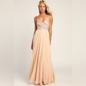 NWT Lulus Memorable Mystique Champagne Sleeveless Sequin Maxi Dress